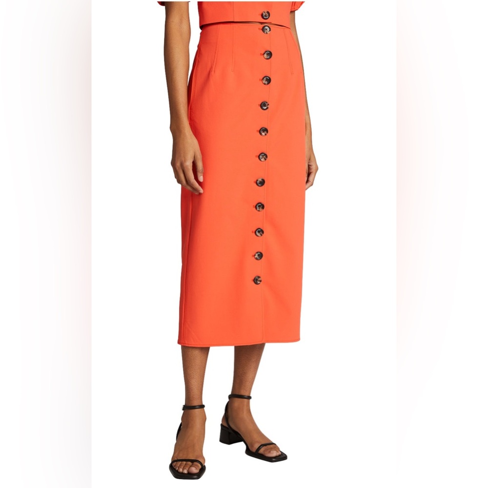 Cinq à Sept Fire Coral Button-Front Pencil Skirt. Top also available for sale.